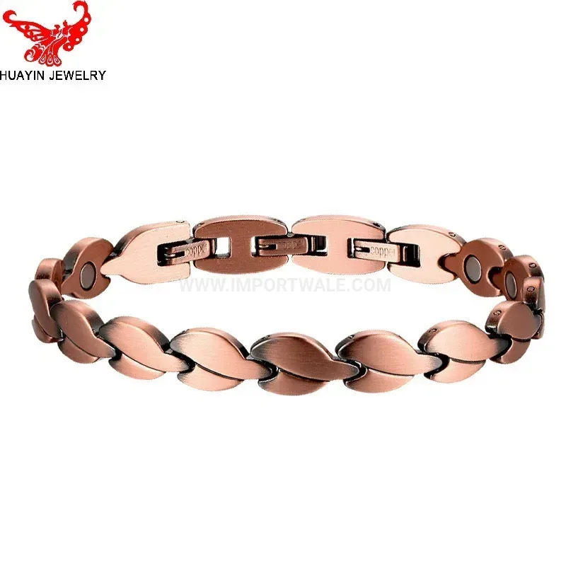 Designer Plated Leaf Motif Red Copper Bio Magnetic Therapy Bracelet