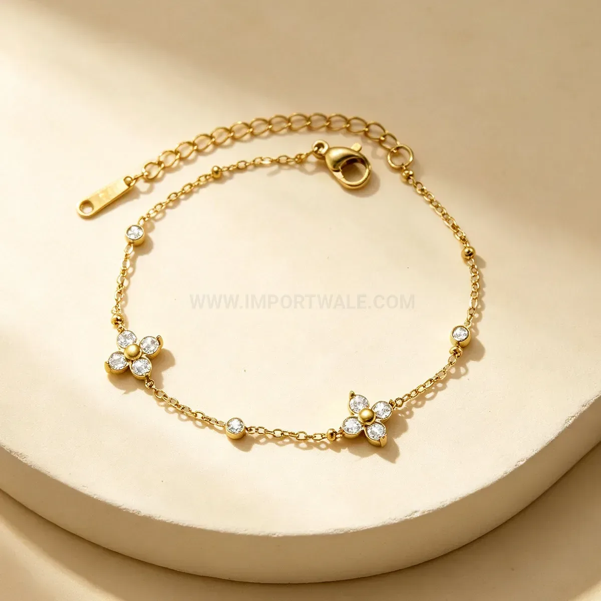 Gold Plated Stainless Steel Four Leaf Clover Bracelet Set