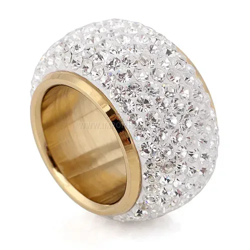 Six Row Crystal Embedded Stainless Steel Band Ring 8mm