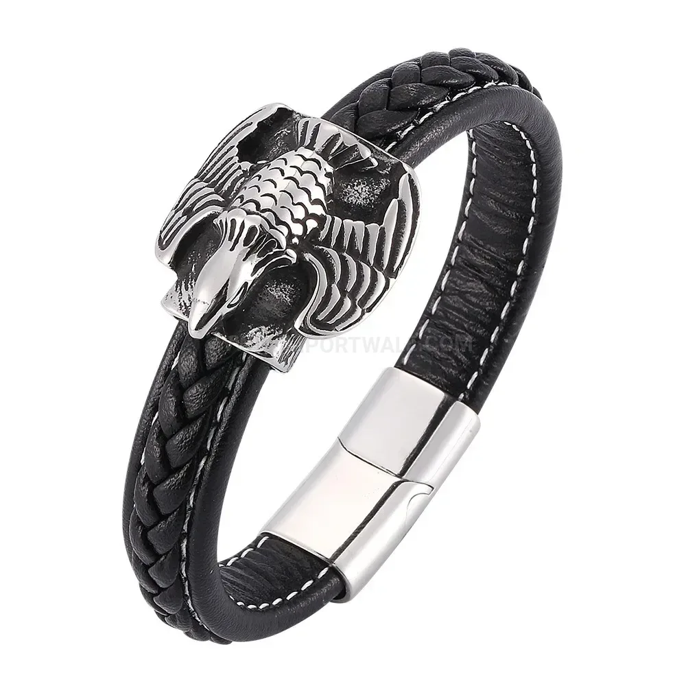Bold Retro Braided Leather Eagle Stainless Steel Bracelet