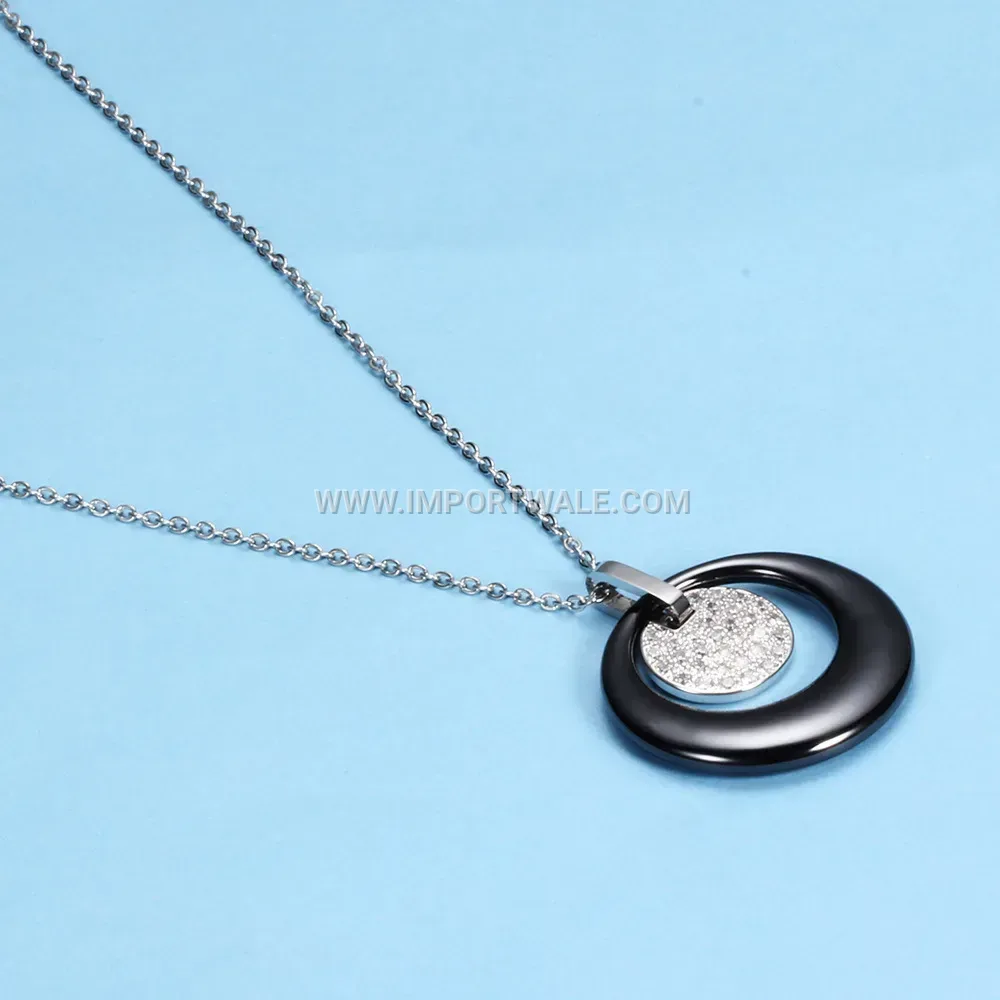 Dual Layer Hollow Ceramic Stainless Steel Couple Pendant Necklace