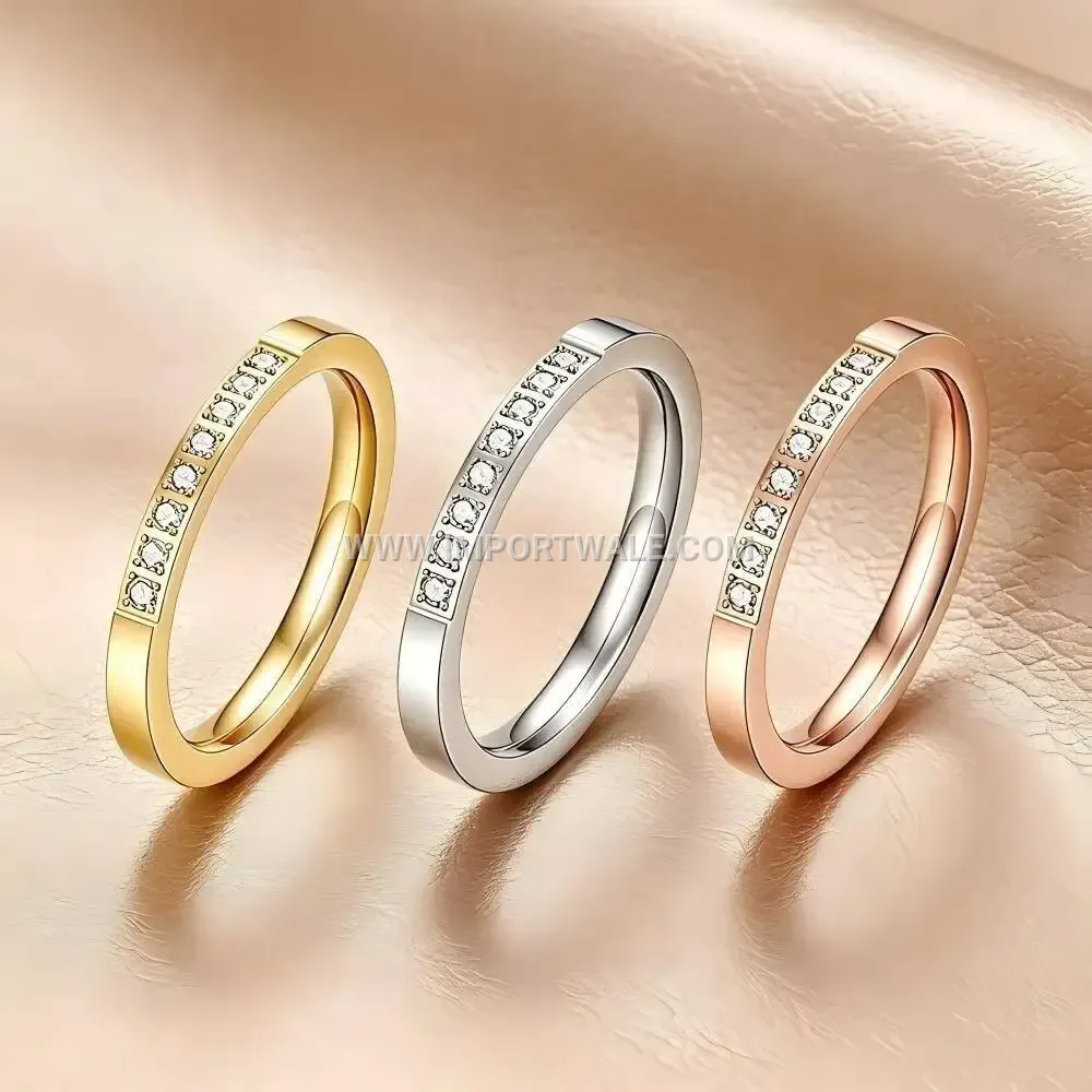 Stainless Steel Pavé Zirconia Couple Band Ring