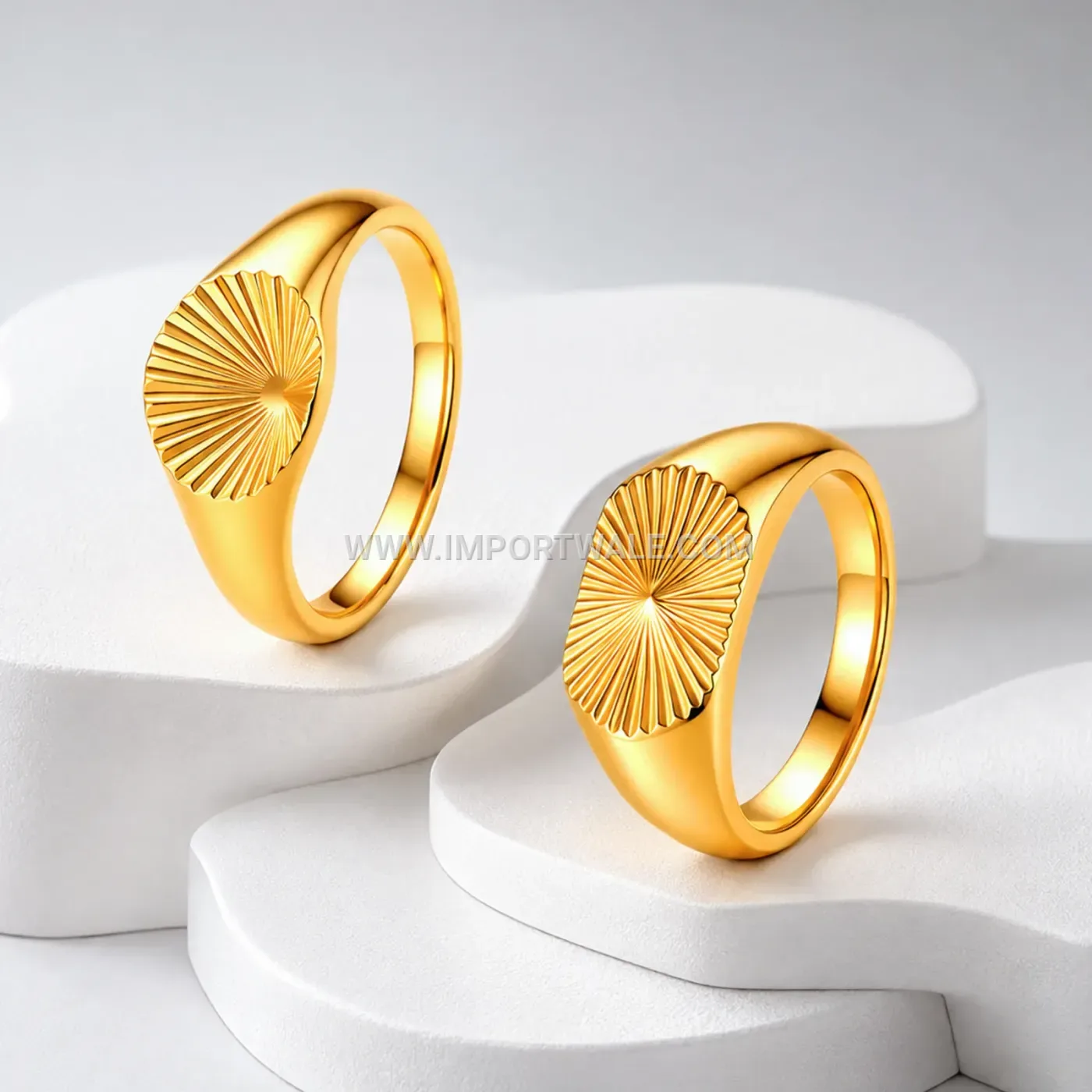 Sunburst Embossed Oval Stainless Steel Signet Ring
