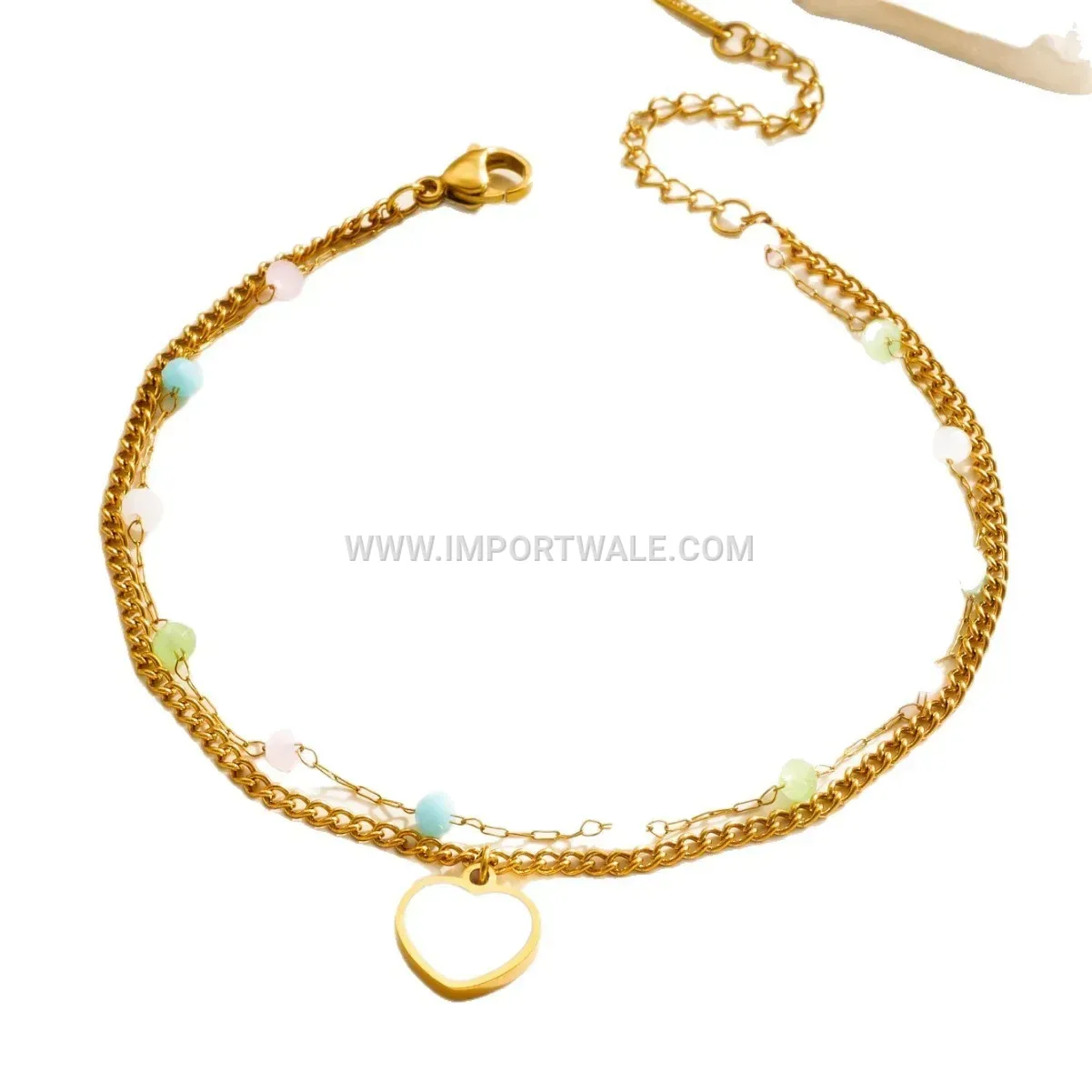 Gold Stainless Steel Heart Charm Chain Anklet