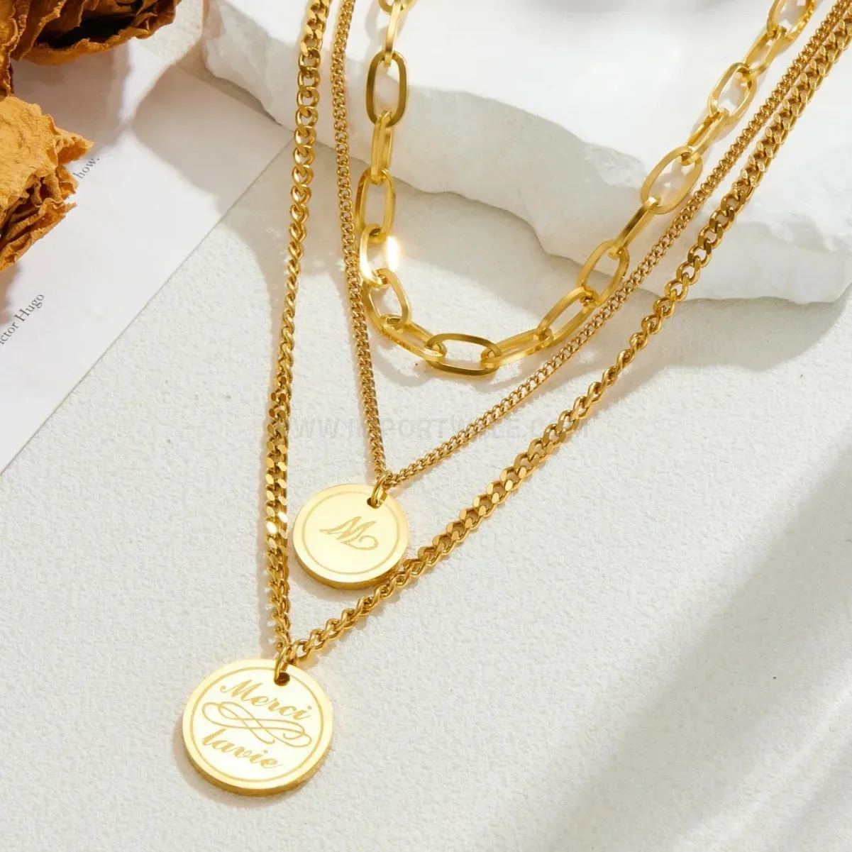 Modern Multi Layer Gold Plated Stainless Steel Coin Pendant Necklace