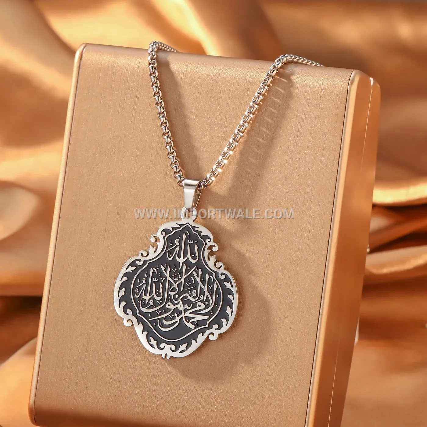 Stainless Steel Mihrab Arch Mosque Gate Allah Pendant Necklace