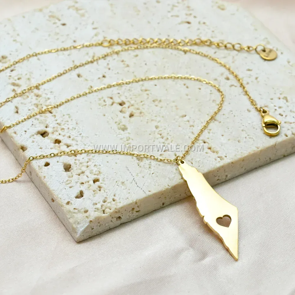 Hollow Cutout Map Silhouette Stainless Steel Pendant Necklace