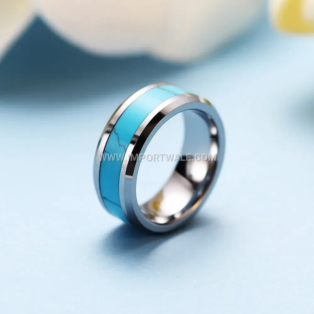 Tungsten Steel Inlaid Turquoise Stainless Steel Ring