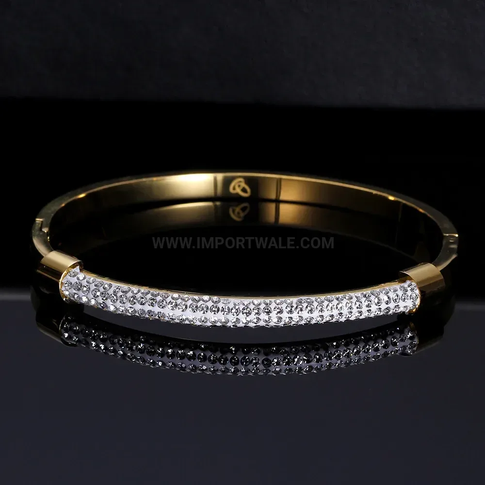 Bold Stainless Steel Rhinestone Clay Inlaid Bangle Bracelet