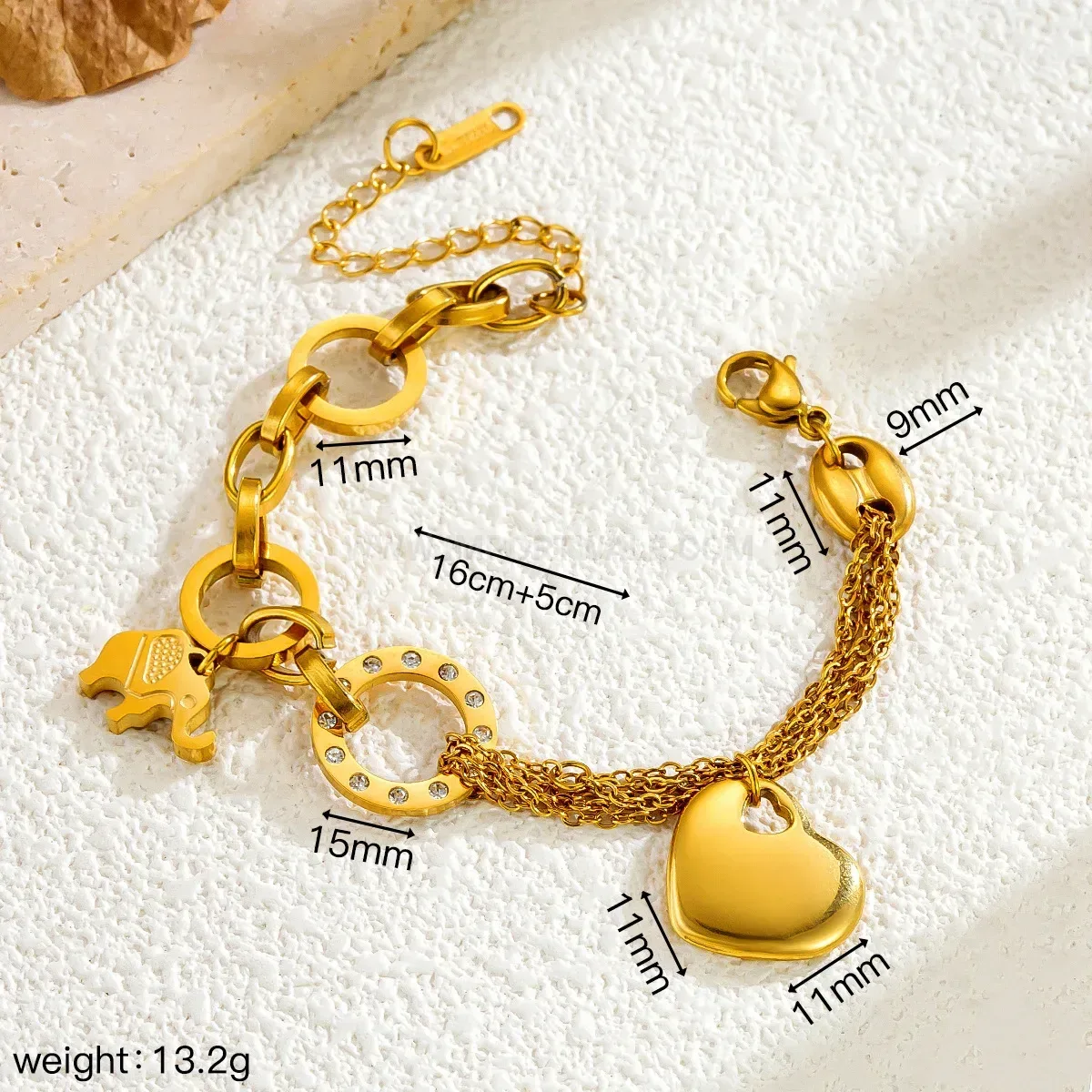 Modern Chunky Stainless Steel Heart Pendant Bracelet