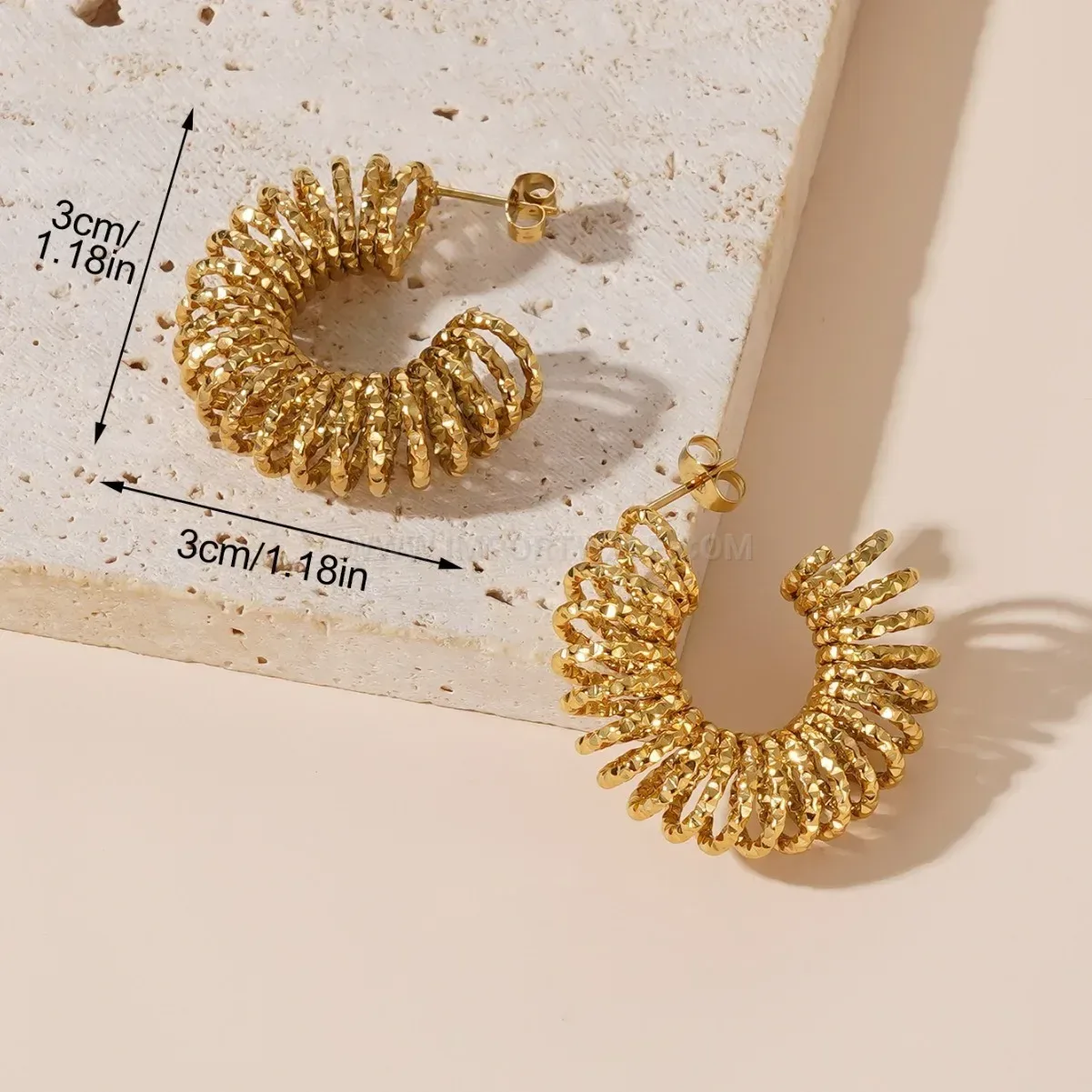 Chic Textured Threaded 18K Gold Plated Stainless Steel Hoop Earrings