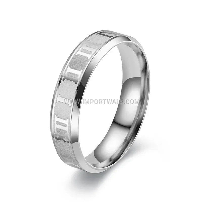 Laser Engraved Roman Numeral Stainless Steel Band Ring
