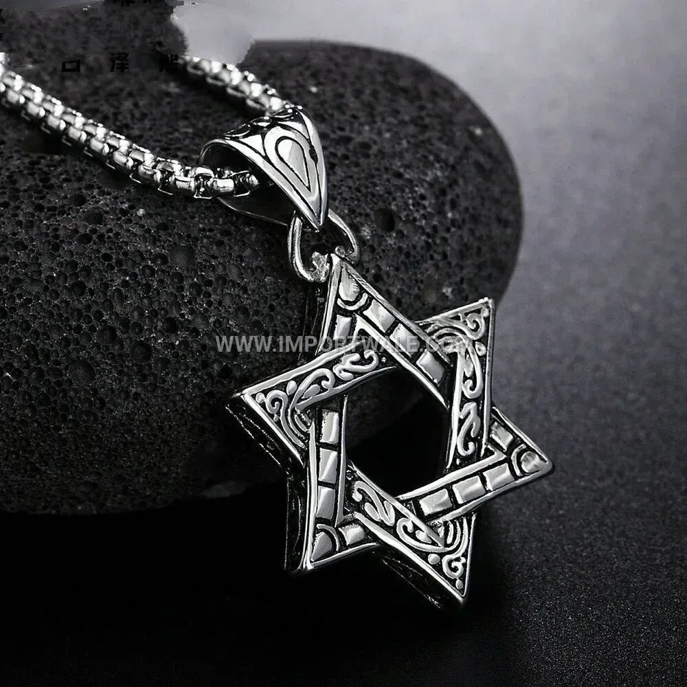 Men's Stainless Steel Hexagram Star Pendant Necklace