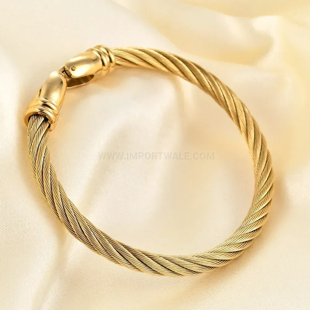 Classic Twisted Stainless Steel Wire Cable Bangle With Clasp Accent