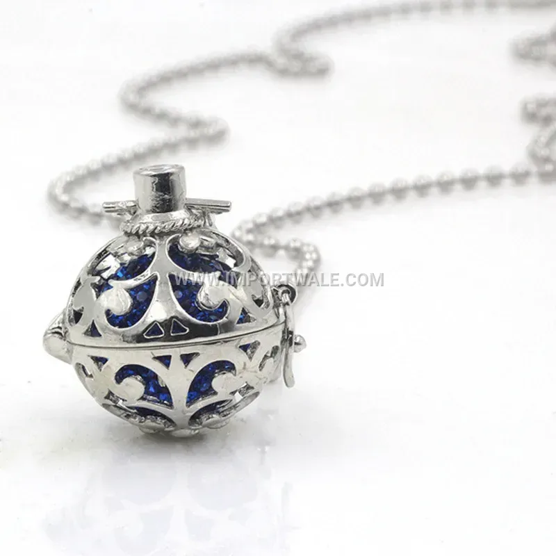 Rhinestone Spherical Bell Pendant Titanium Steel Long Necklace