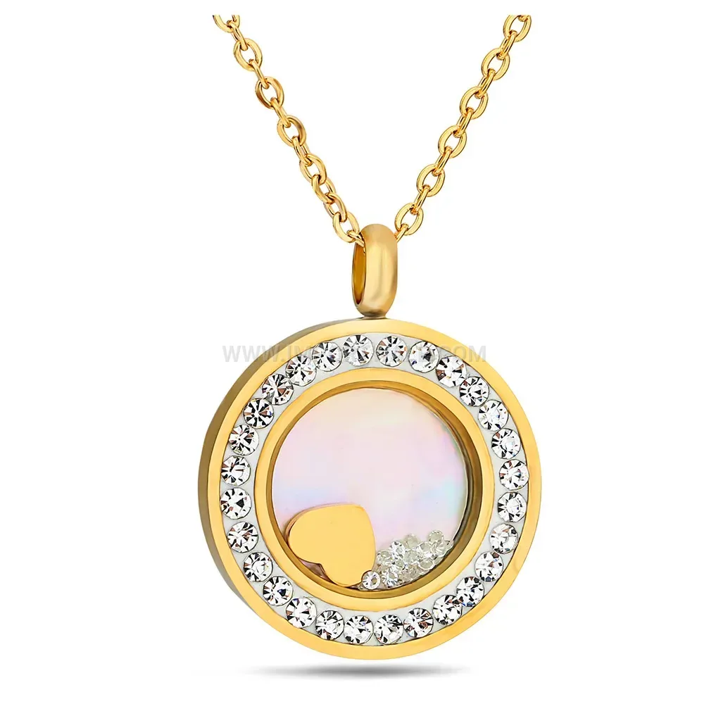Radiant Cutout Heart Circular Rhinestone Stainless Steel Necklace
