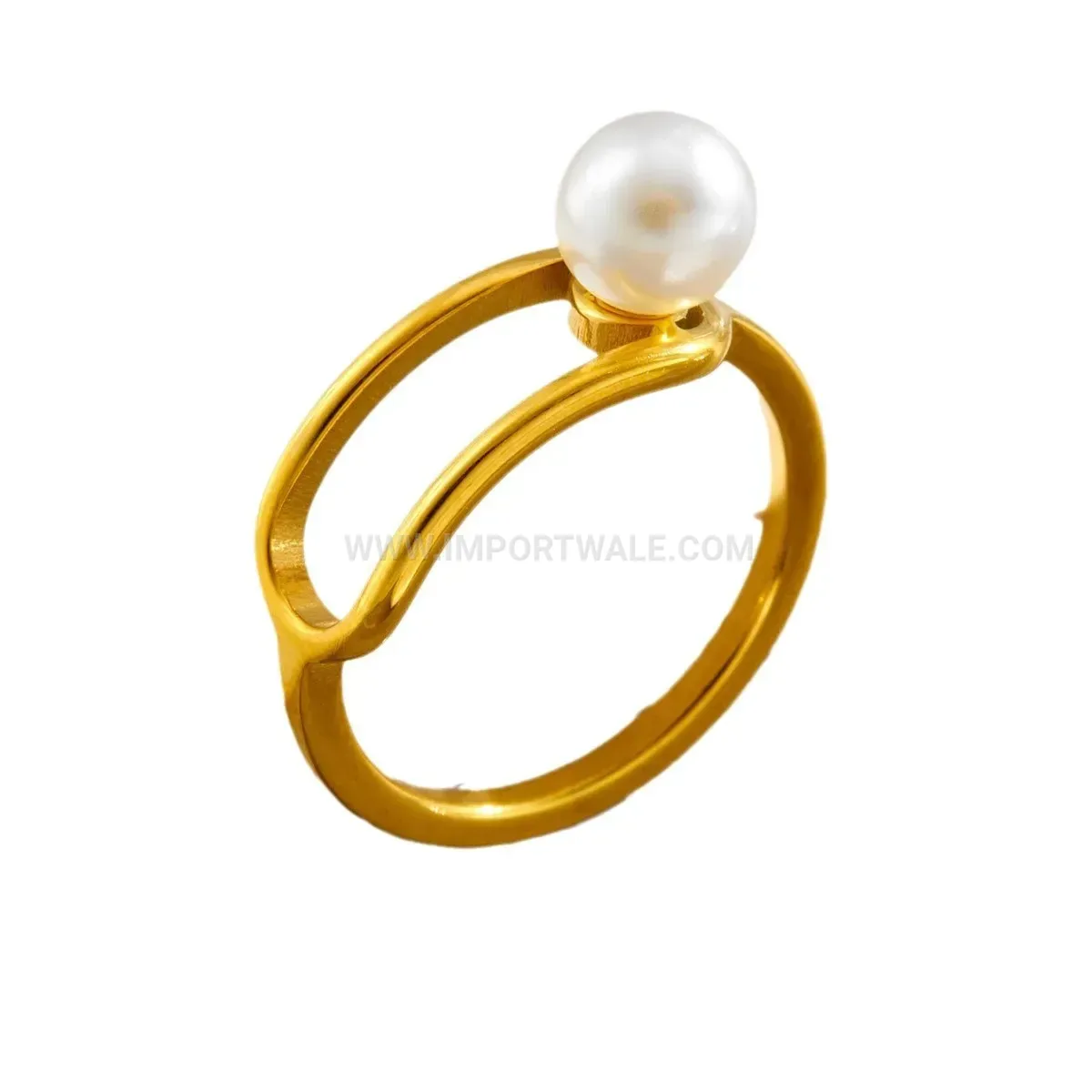 Openwork Pearl Accent 18K Gold Plated Titanium Ring