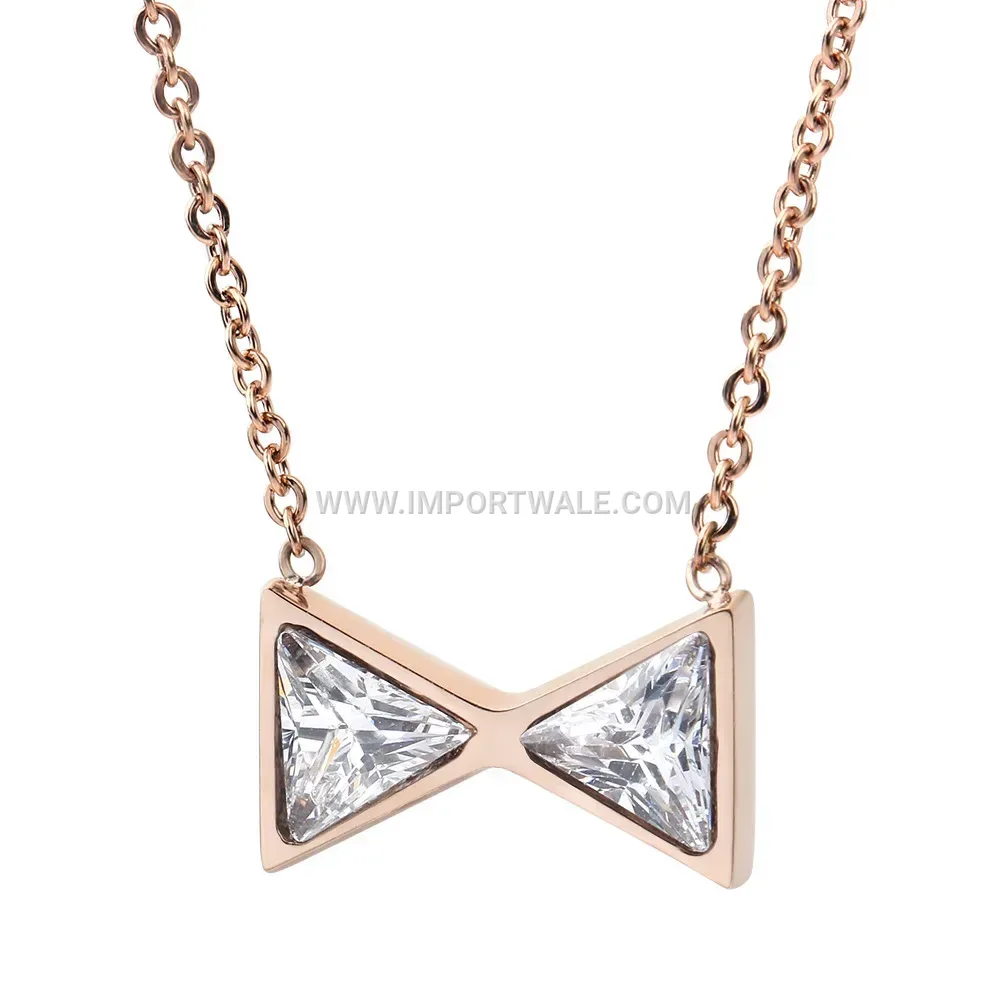 Stainless Steel Bow and Triangle Geometric Pendant Necklace