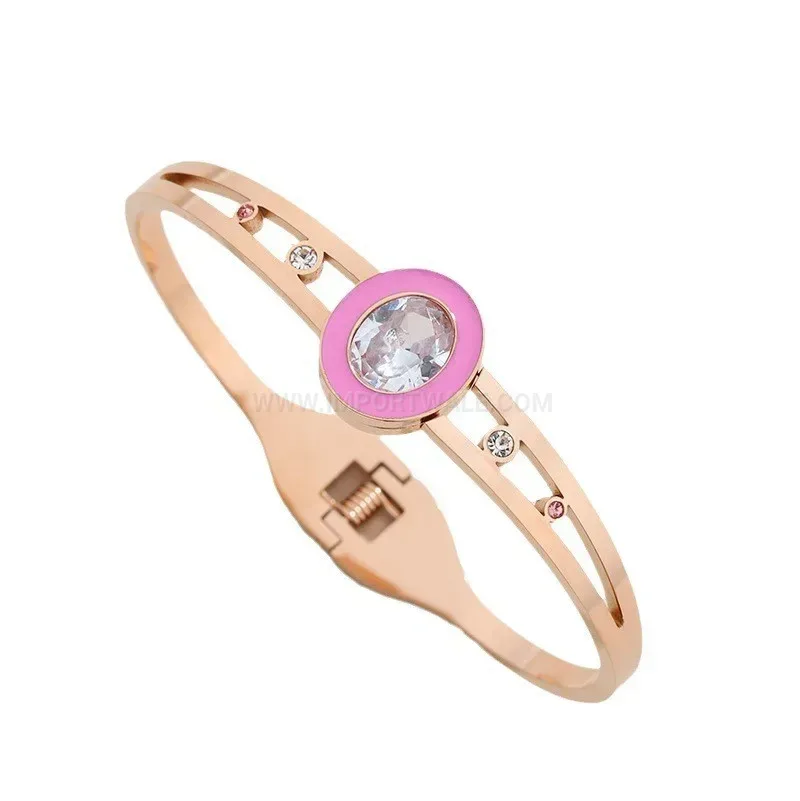 Fashion Roman Numeral Double Zircon Titanium Hinge Bangle