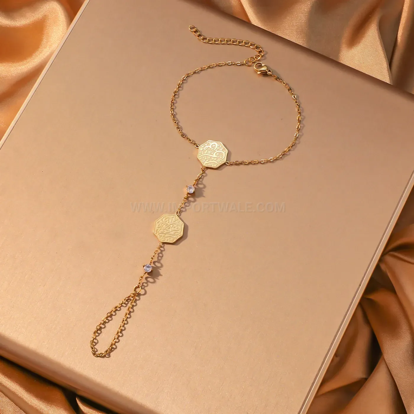 Boho Stainless Steel Arabic Calligraphy Octagon Zircon Slave Chain Bracelet