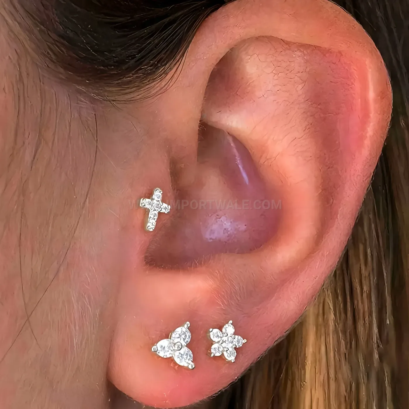Stylish Rhinestone Stainless Steel Star Cross Piercing Studs