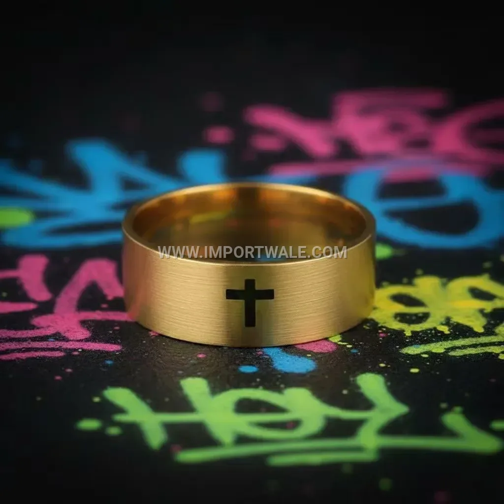 Laser Engraved Cross Stainless Steel Minimalist Band Ring