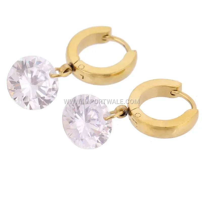 Geometric Cutout Zirconia Stainless Steel Hoop Huggie Earrings