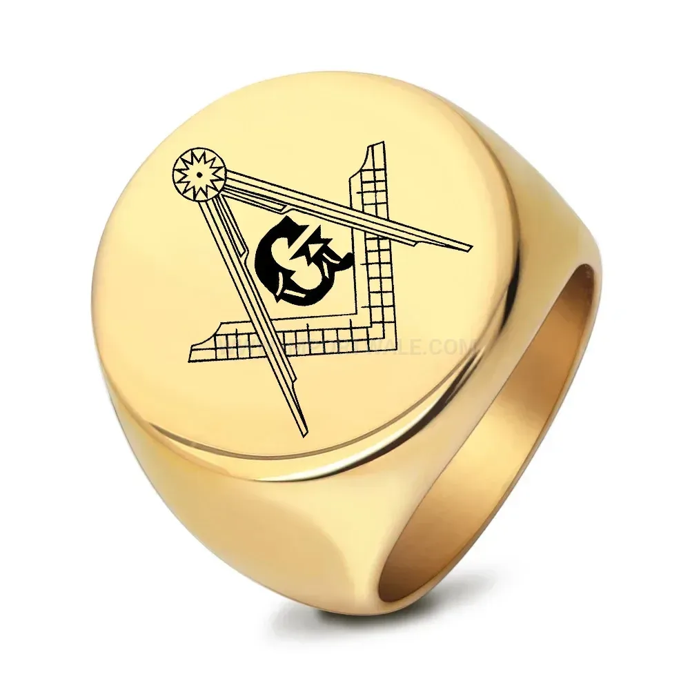 Trendy Masonic Emblem Engraved Stainless Steel Signet Ring