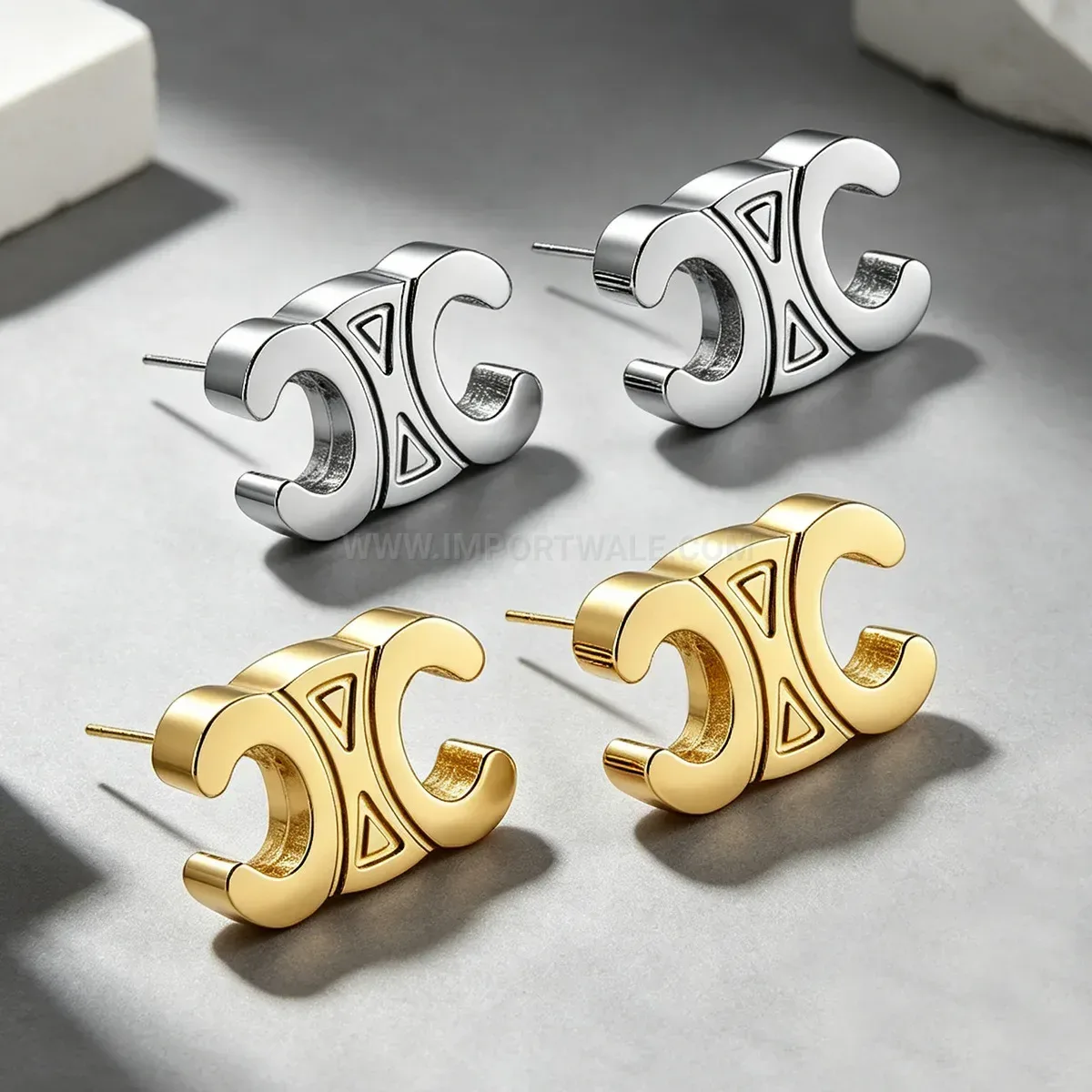 French Vintage Arc Motifs Stainless Steel Stud Earrings