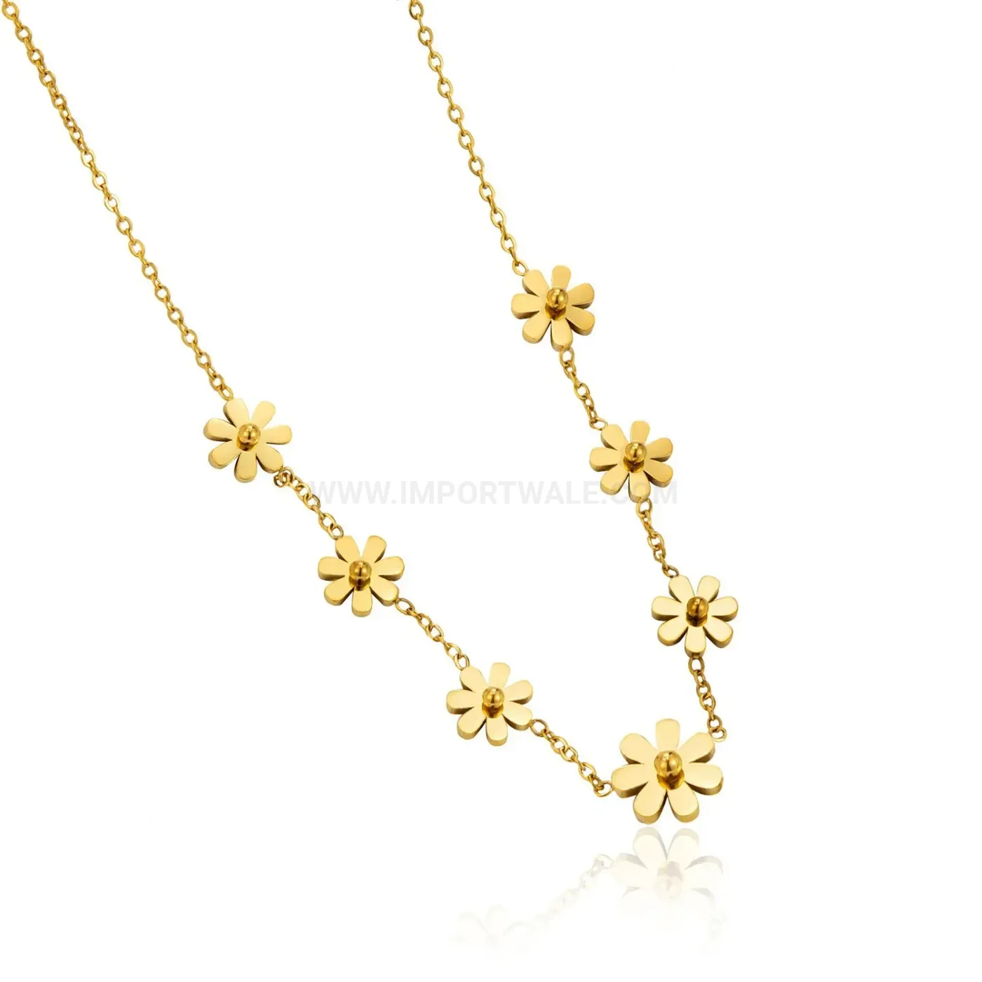 Fashion Gold Plated Stainless Steel Daisy Flower Pendant Necklace
