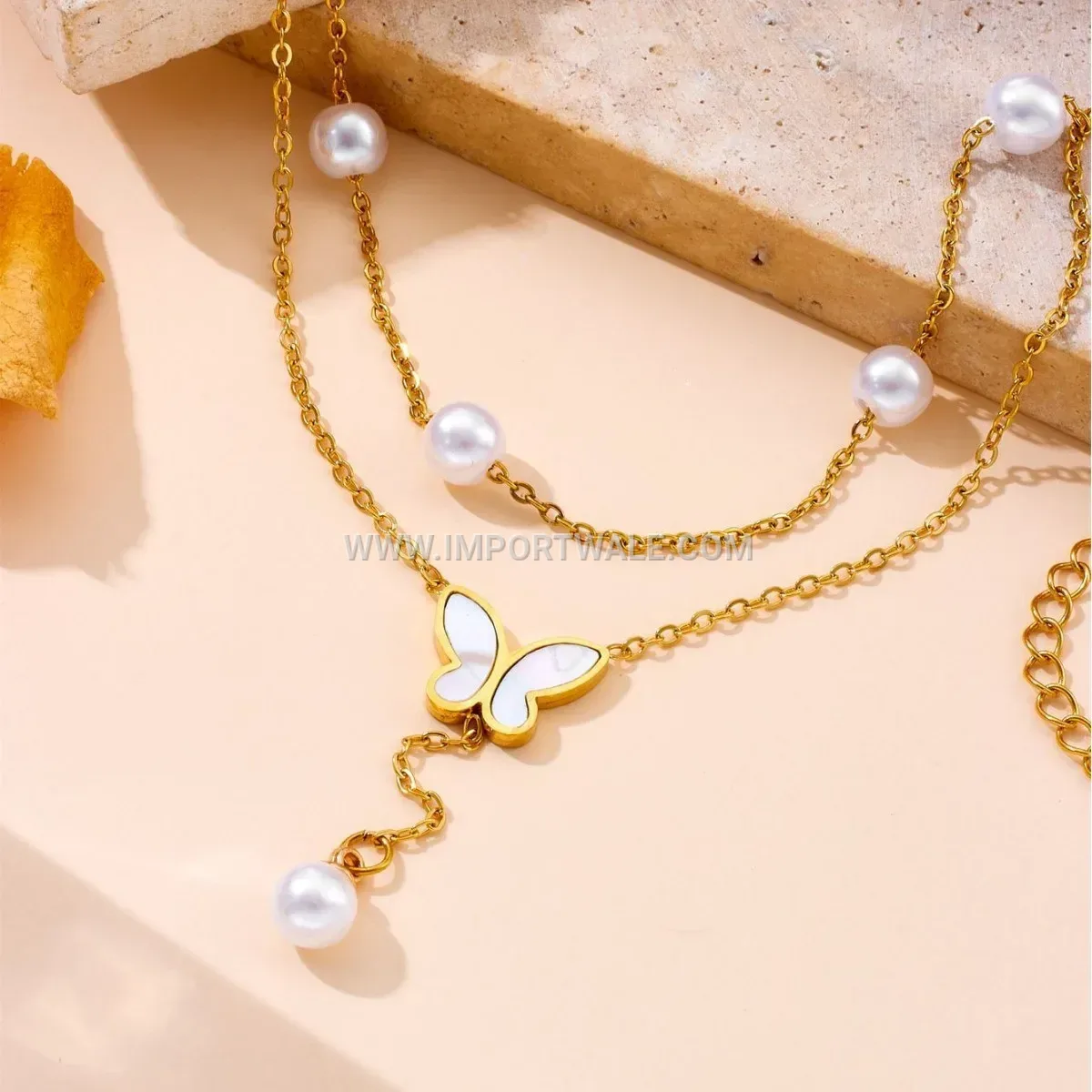 Double Layer Butterfly Pendant Pearl Shell Anklet