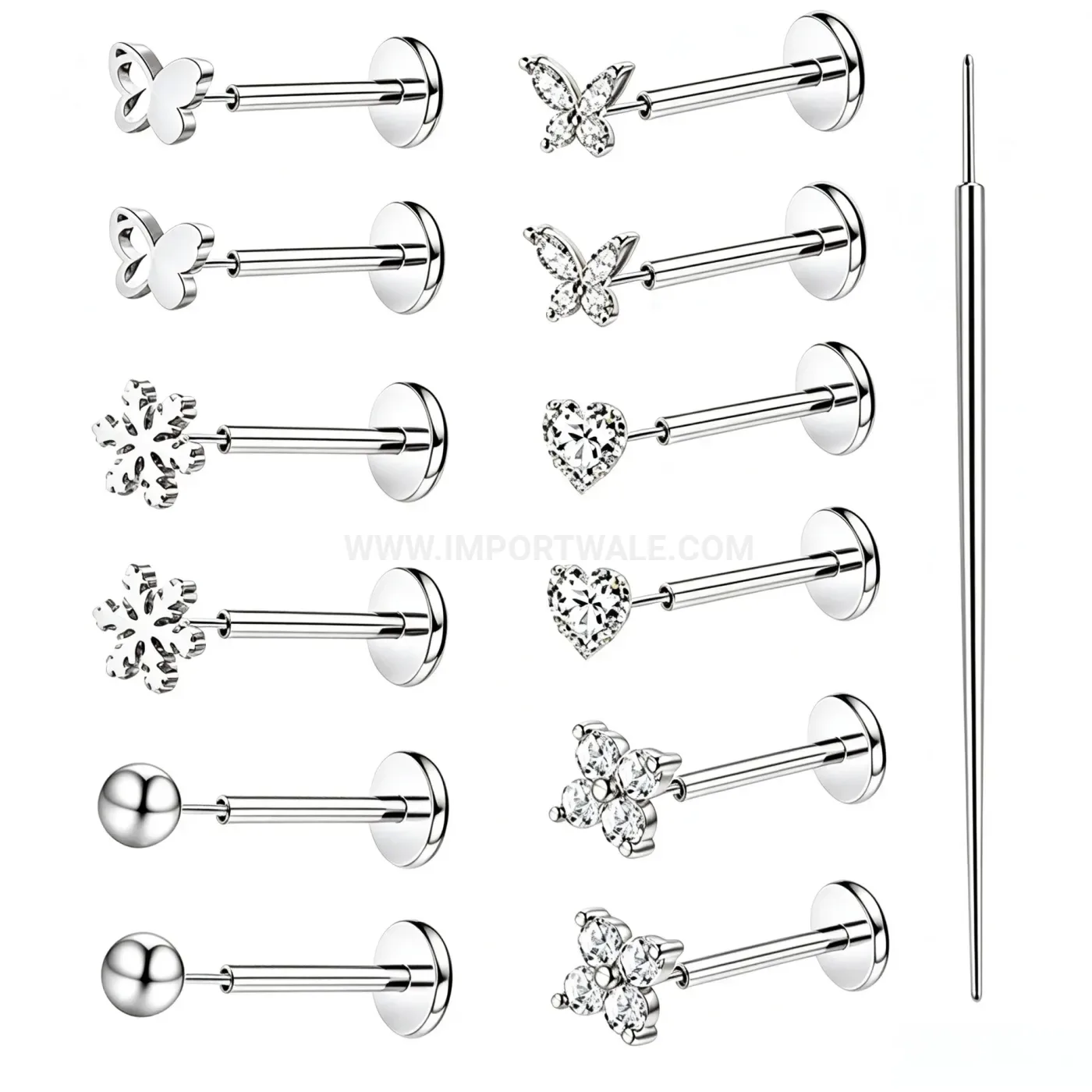 Classic Minimalist Stainless Steel Threaded Flat Back Body Piercing Set