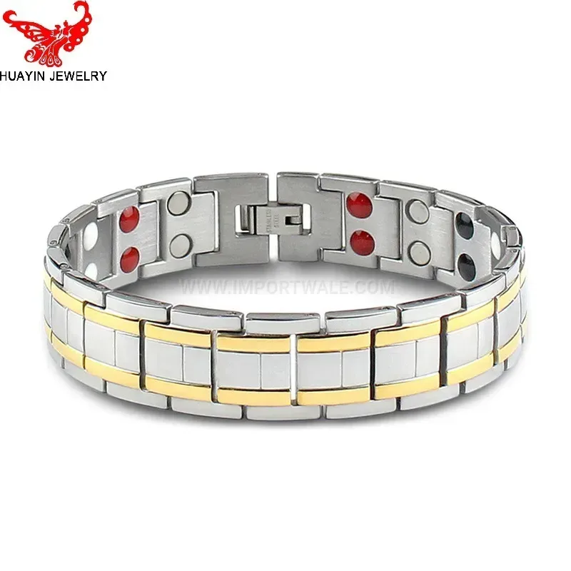 Classic Wide Stainless Steel Multi-Element Bio Magnetic Link Bracelet