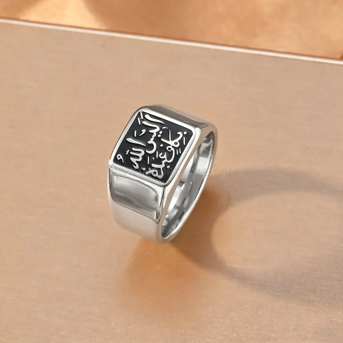 18K Gold Plated Men's Stainless Steel Calligraphy Signet Ring