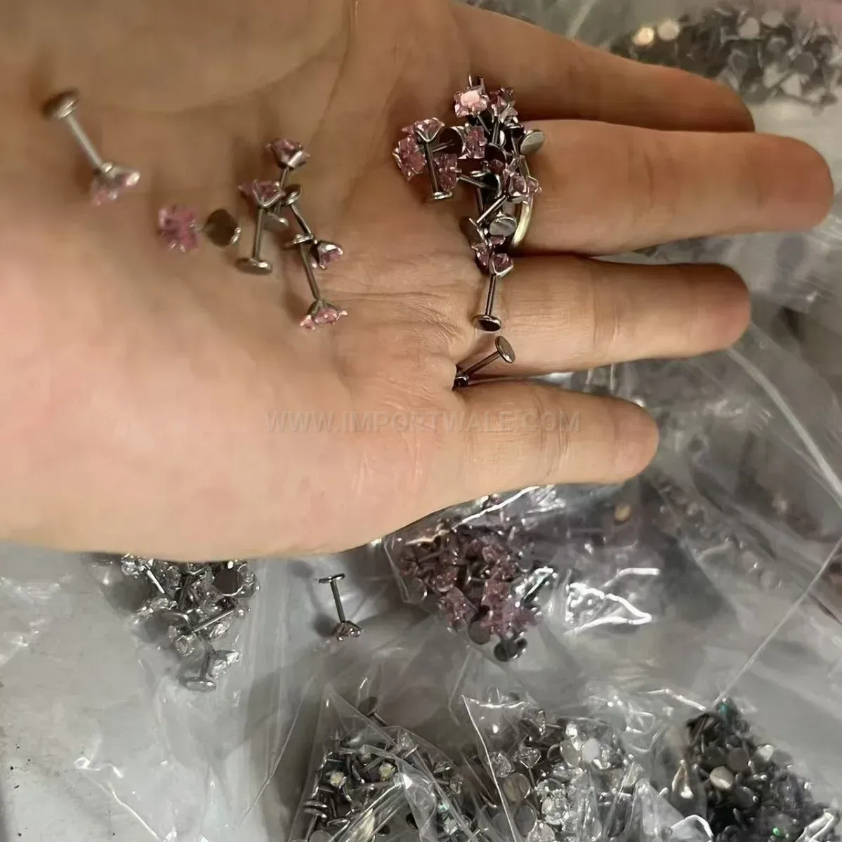 Designer Stainless Steel Zircon Piercing Set with Pin Studs