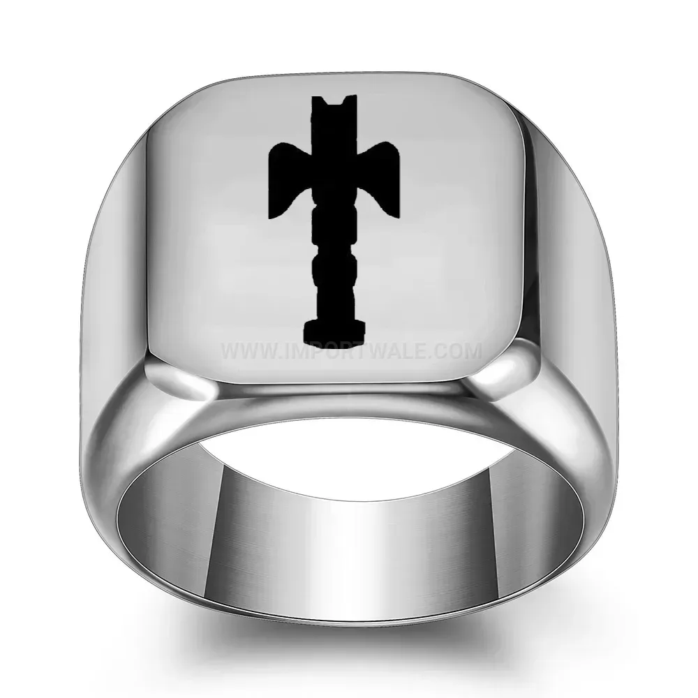 Stylish Laser Engraved Cross Square Signet Stainless Steel Band Ring