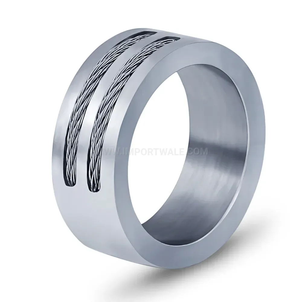 Classic Dual Wire Inlay Stainless Steel Men Band Ring