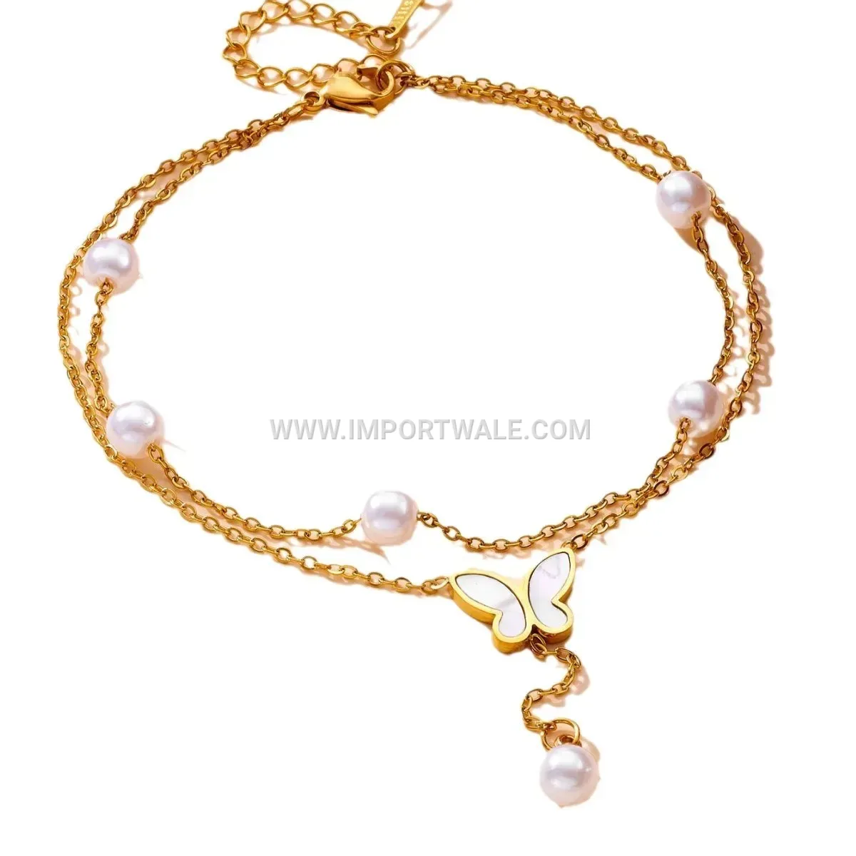 Double Layer Butterfly Pendant Pearl Shell Anklet