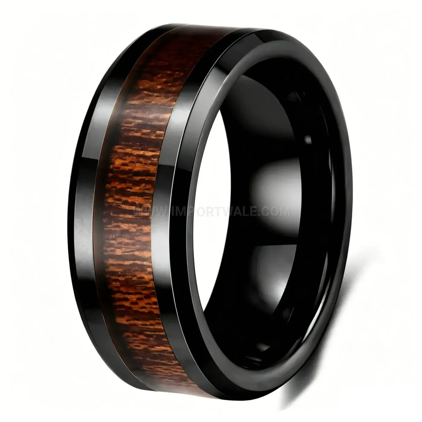 Chic Minimalist Black Wood Grain Stainless Steel Band Ring