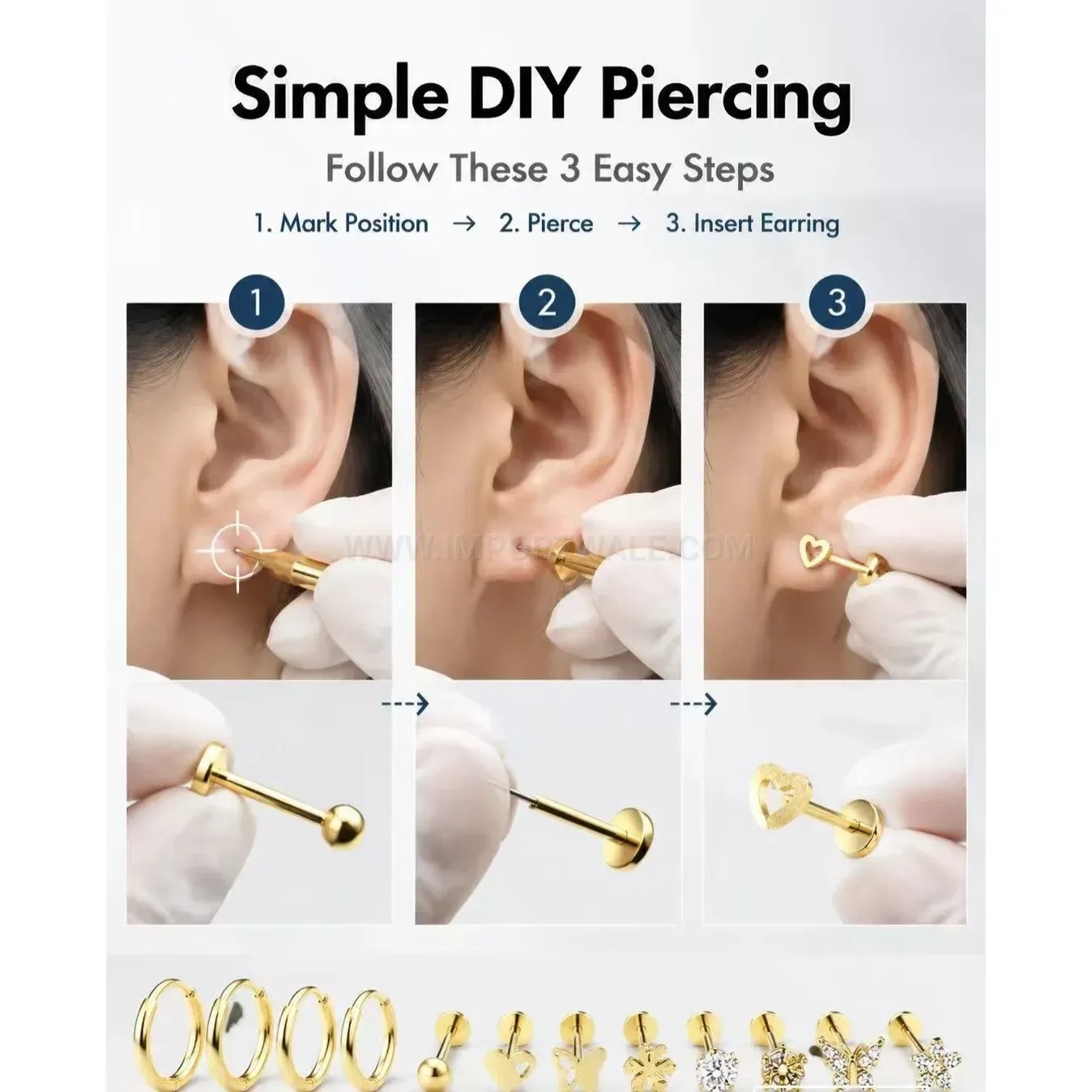 Modern Geometric Stainless Steel Piercing Jewelry Set with Insertion Tools