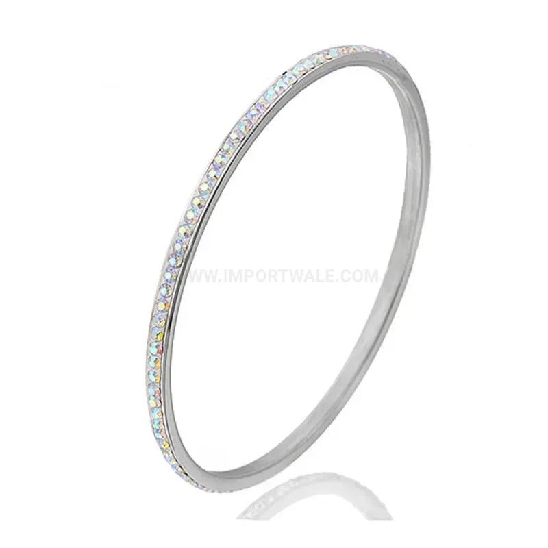 Elegant Single Row Rhinestone Stainless Steel Bangle Bracelet
