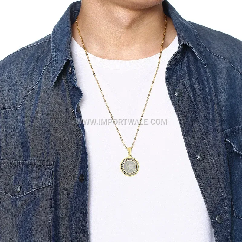 Arabic Calligraphy Stainless Steel Zircon Islamic Religious Pendant Necklace