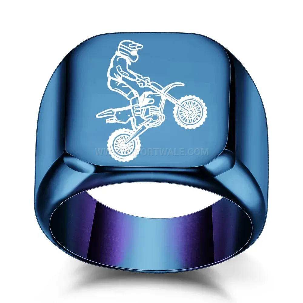 Bold Square Flat Top Motorcycle Engraved Stainless Steel Ring