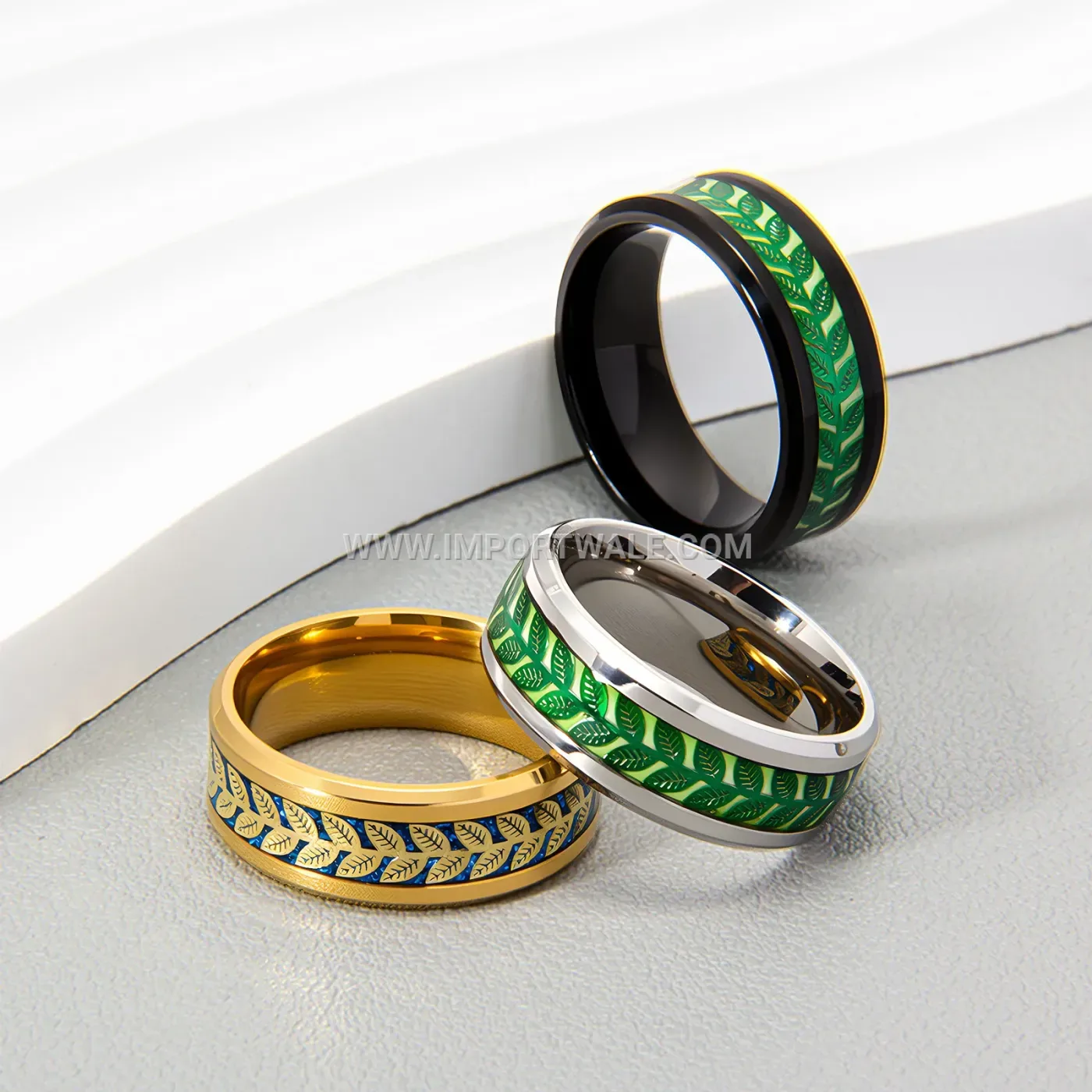 Stainless Steel Luminous Olive Leaf Band Ring