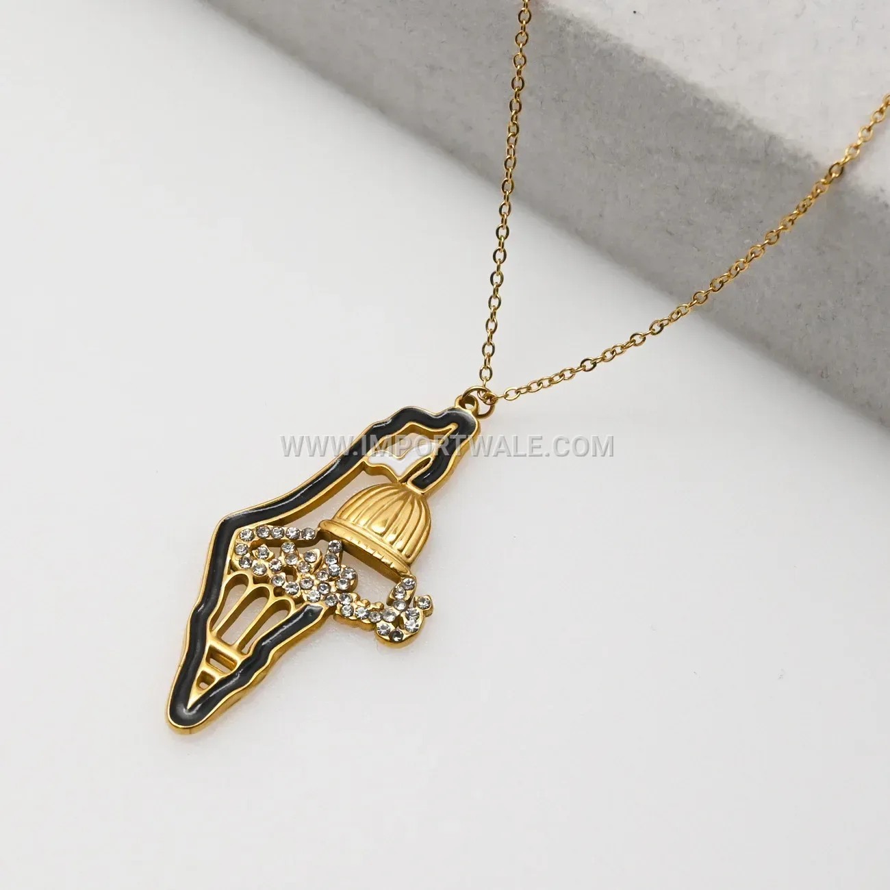 Palestine Mosque Zircon Accent Stainless Steel Arabic Pendant Necklace