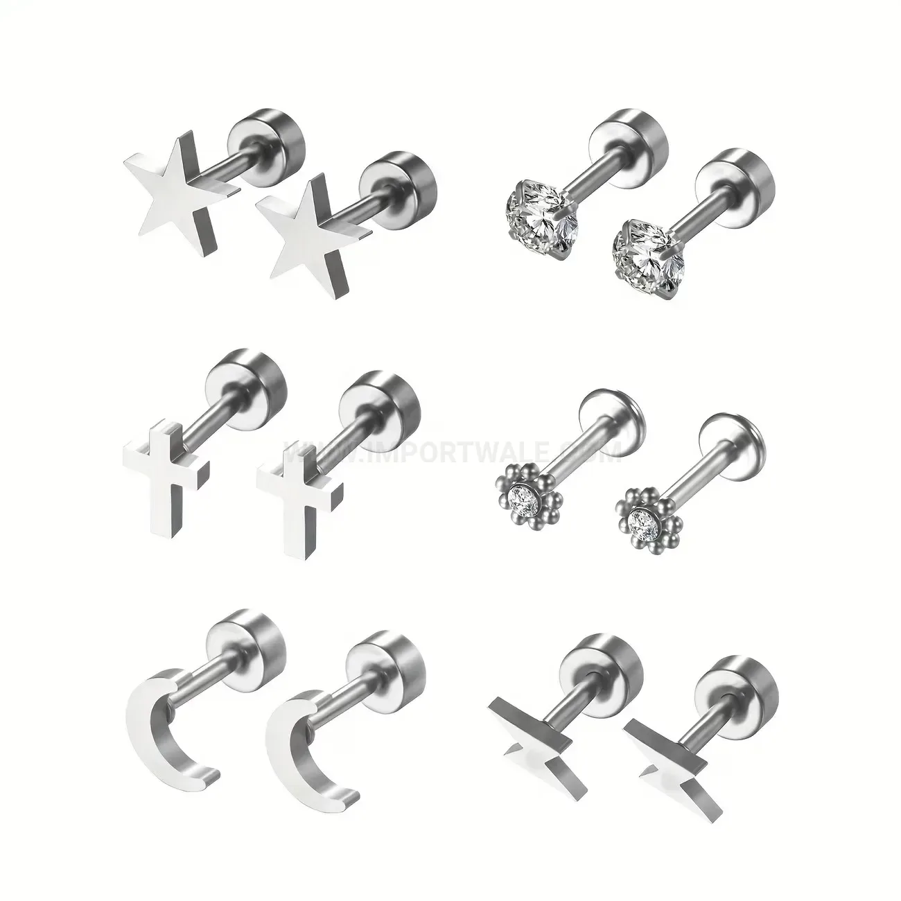 Chic Celestial Cubic Zirconia Internally Threaded Stainless Steel Piercing Studs