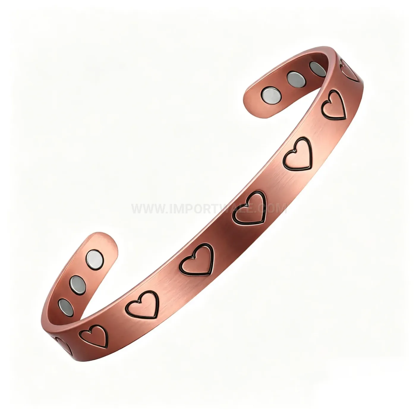 Vintage Red Copper Heart Open Cuff Magnetic Bracelet