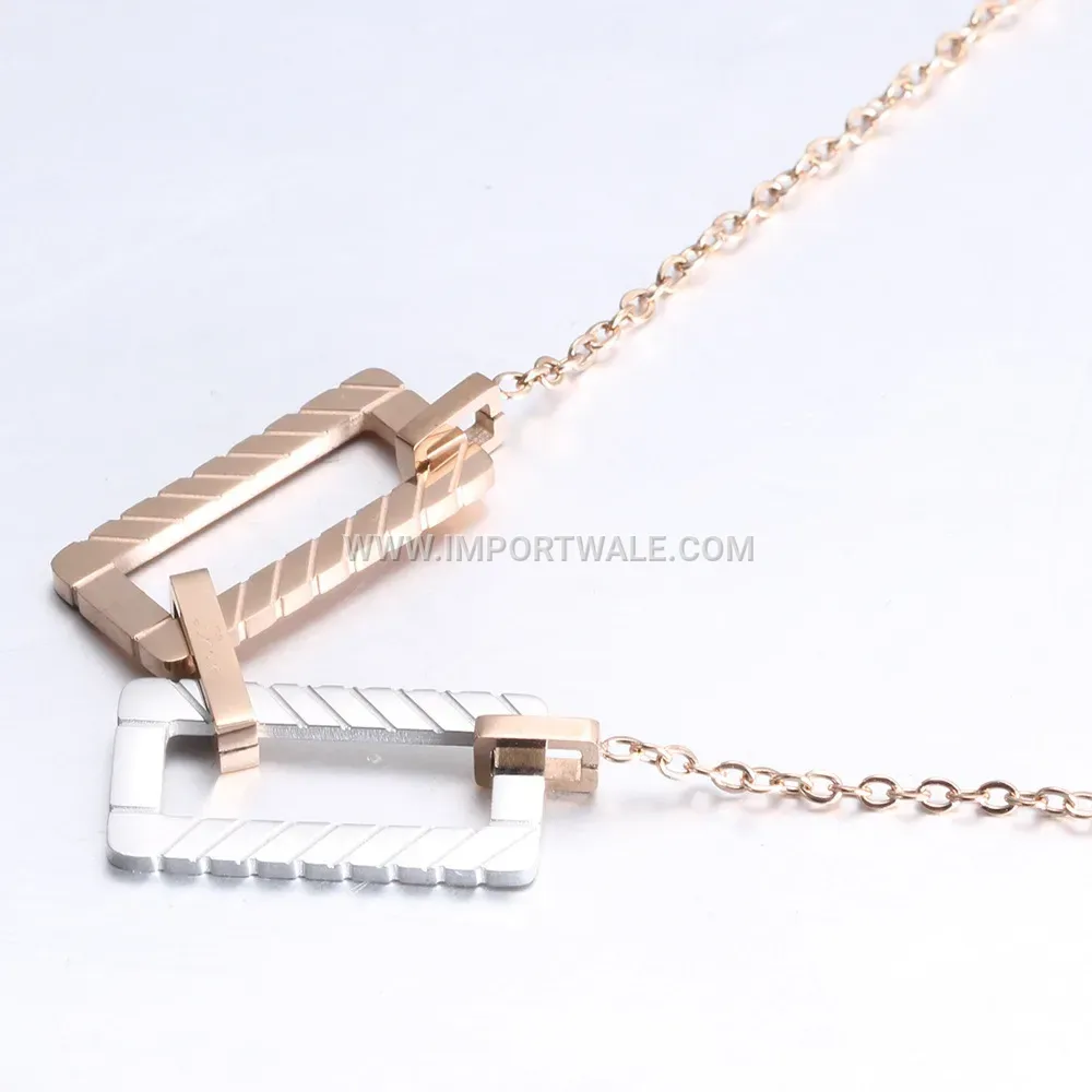 Two-Tone Square Spliced Stainless Steel Layered Collar Necklace
