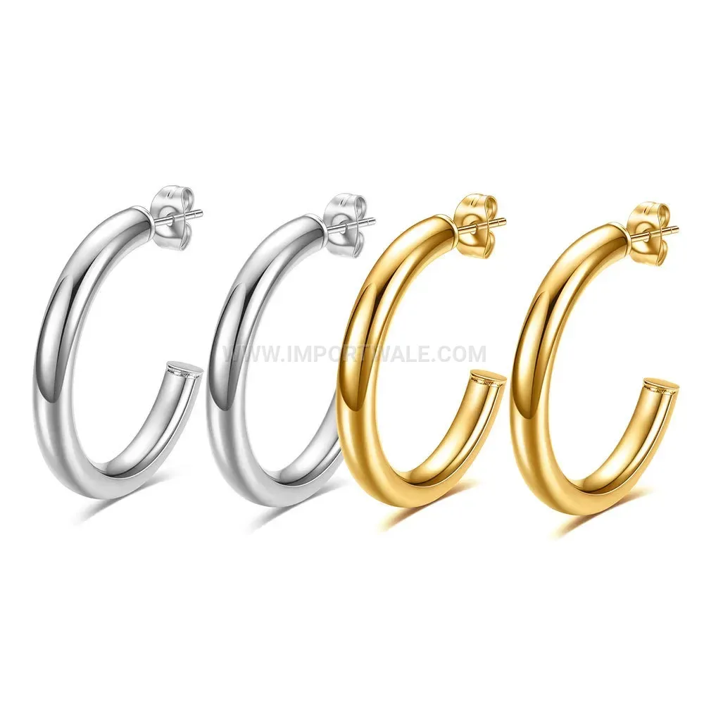 Minimalist 18K Gold Plated Stainless Steel C Shape Hoop Earrings 32mm