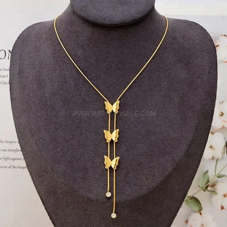 Stylish 3D Butterfly Tassel Pendant Titanium Steel Necklace